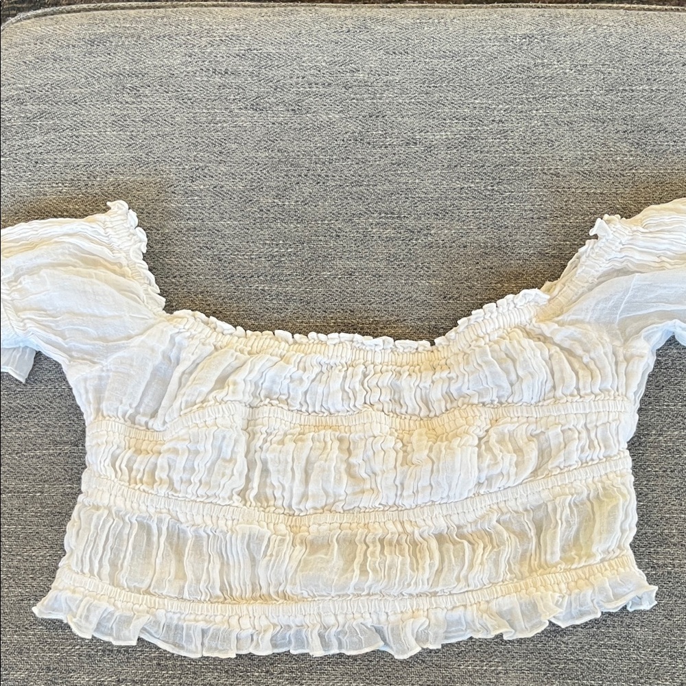 Smocked Off-Shoulder White Crop Top